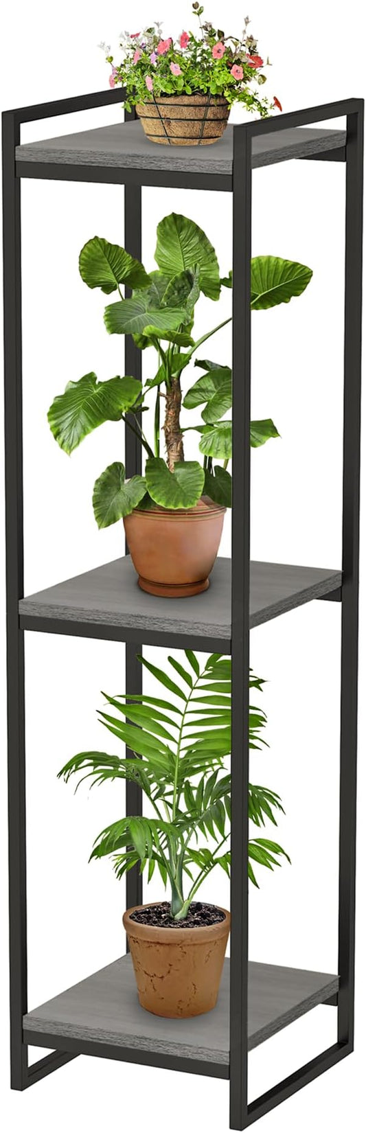 45" Tall Plant Stand Indoor, 3-Tier Modern Plant Shelf Corner Flower Pot Holder Organizer for Living Room Balcony Garden, Oak Grey