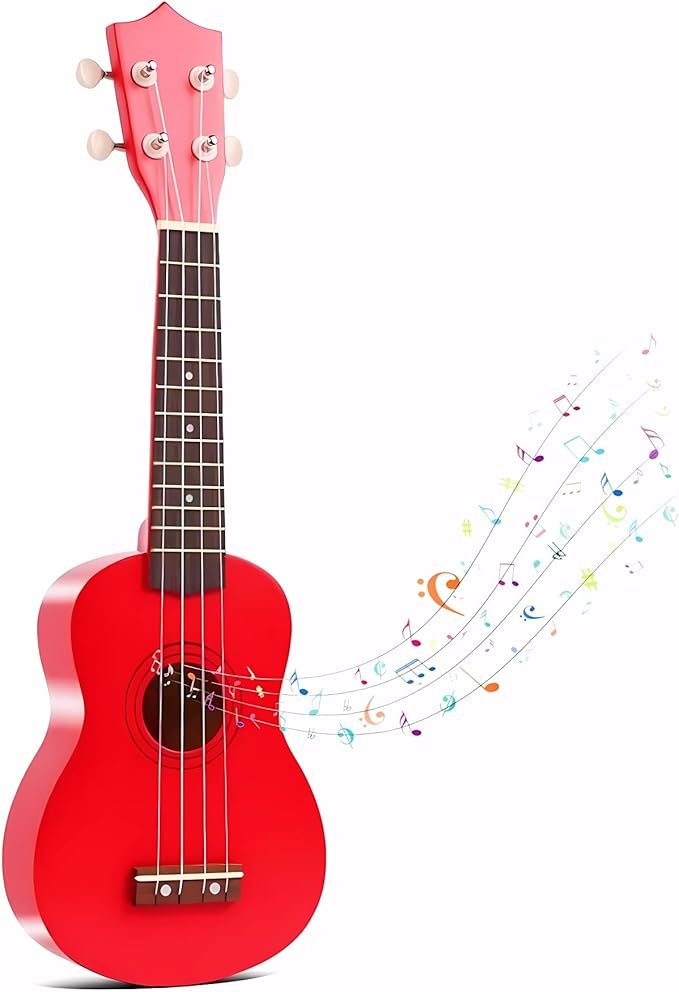 21 Inch Wooden Kids Toddler Child Children Acoustic Guitar Musical Instruments Ideal for 3-9 Year Old Boys Girls Gifts (Red)