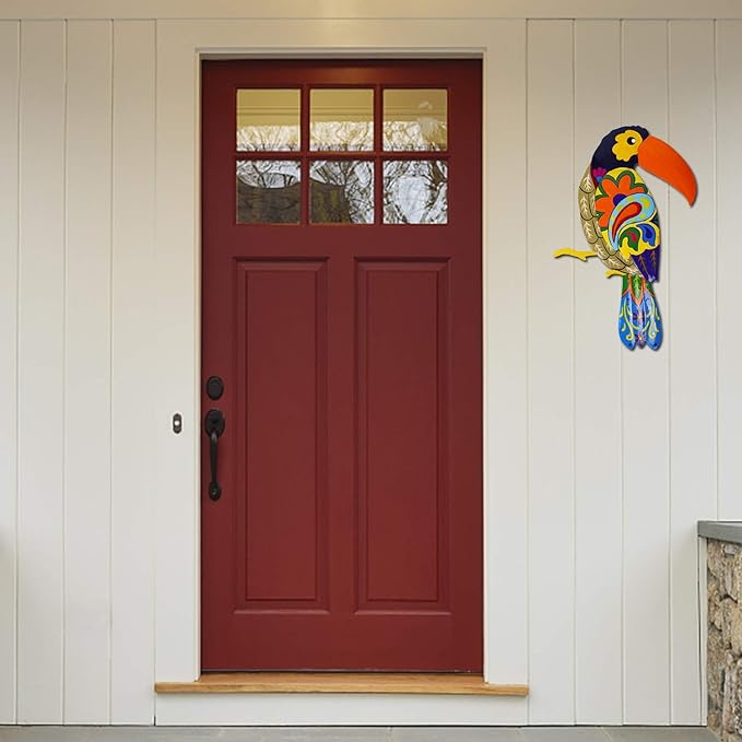 Large Metal Hornbill Wall Decor, Vivid Colorful Bird Art Wall Hanging for Indoor Outdoor Home Bedroom Office Garden (Orange)