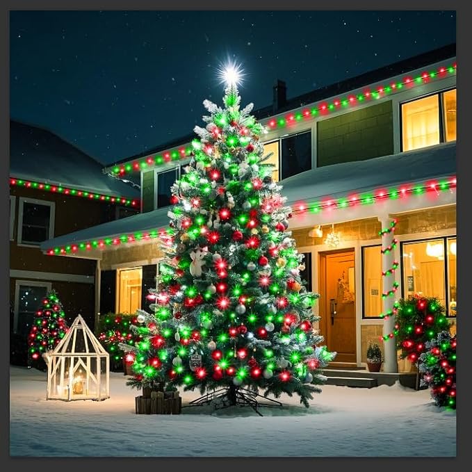 KNONEW 403FT 1000 LED Christmas String Lights Outdoor Green Wire Fairy Light 8 Modes & Timer Plug in Waterproof LED String Lights for Xmas Yard Tree Wedding Party Holiday Decorations (Red and Green)