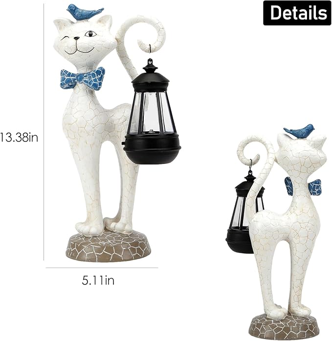 Solar Outdoor Garden Statues Light,Cat Figurines with Cute Birds Garden Sculpture Decor, Unique Christmas Gifts for Women, Men or Daughter, Housewarming Gifts and Yard Decoration