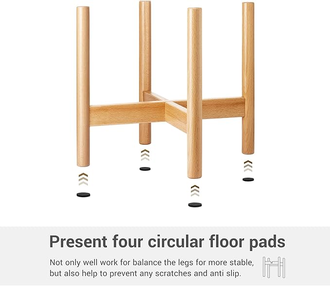 Mkono Plant Stand Mid Century Wood Flower Pot Holder (Plant Pot NOT Included) Modern Potted Stand Indoor Display Rack Rustic Decor, Up to 12 Inch Planter, Natural