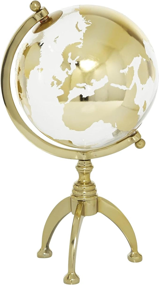 Deco 79 Aluminum Globe with Tripod Base, 8" x 8" x 15", Gold