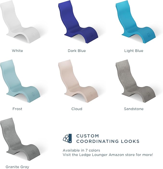 Ledge Lounger - Signature Chair - Inside Pool & Sun Shelf Lounge Chair - Designed for Shallow Shelves Up to 9” - Compatible with All Pool Types - Poolside & Sun Deck Tanning - Set of 2 - White