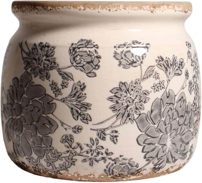 Ceramic Planters for Indoor Plants, Plant Pots with Drainage Hole, 6.29in. Flower Pots for Indoor Plants, Stylish Planters & Succulent Pots, Crackle Glaze Finish Plant Pots Indoor, Gray