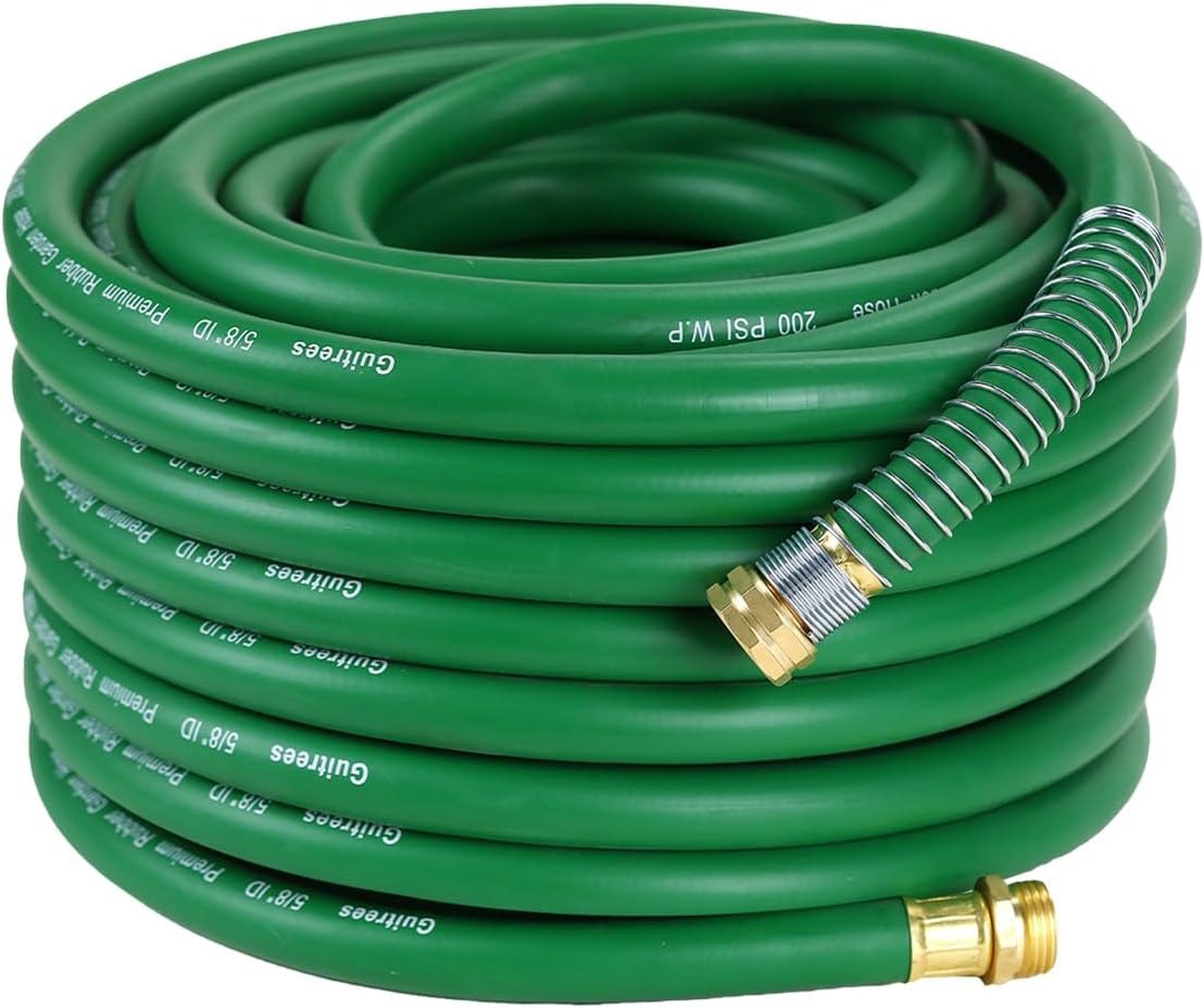 75FT 5/8 Heavy Duty Rubber Garden Hose - 200psi Working, 1000psi Burst - Hot/Cold Water - Five-Layered Braiding for Durability - Versatile for Gardening, Agriculture, Construction(Green)