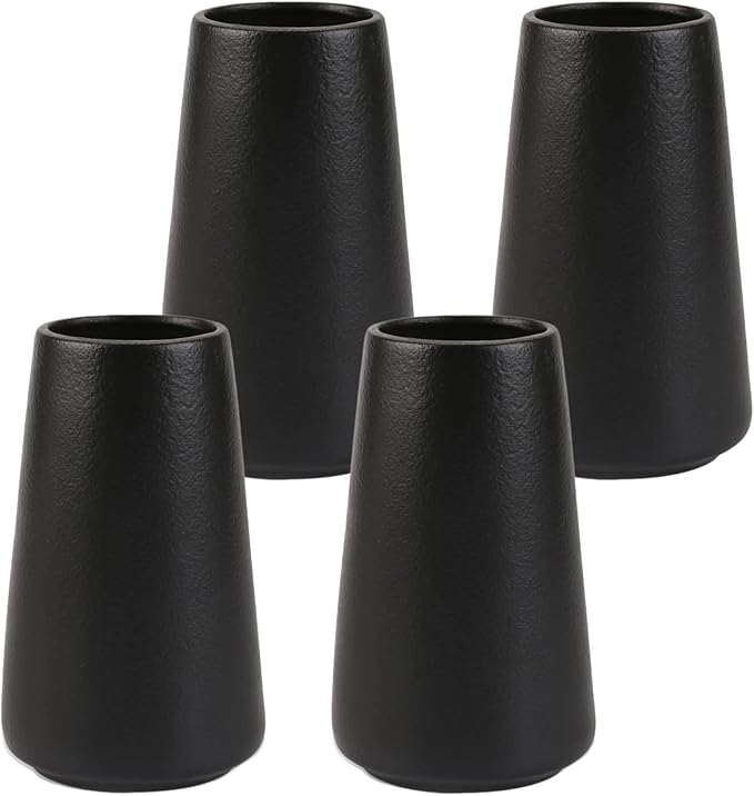 Simple Vase for Flowers Plants, Matte Vases for Modern Table Shelf Home Decor Wedding Boho Decor, 6" H Frosted Elegant Ceramic Vase for Pampas Grass Fluffy Stem Bouquet Lavender Flowers (Black, 4)