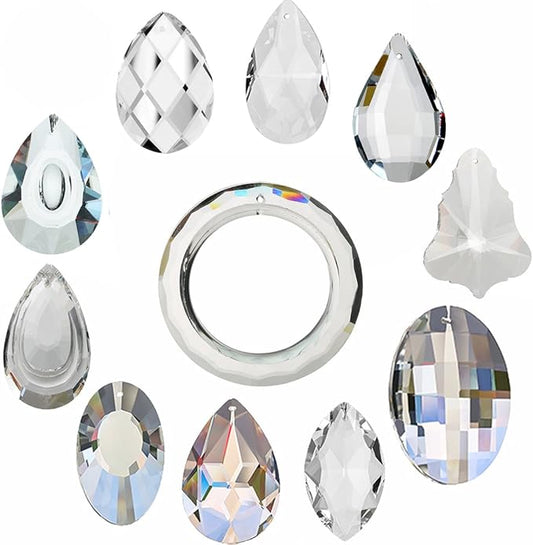 H&D 11pcs Clear Crystal Chandelier Lamp Lighting Drops Pendants Balls Prisms Hanging Glass Prisms Parts Suncatcher Home/House Decor