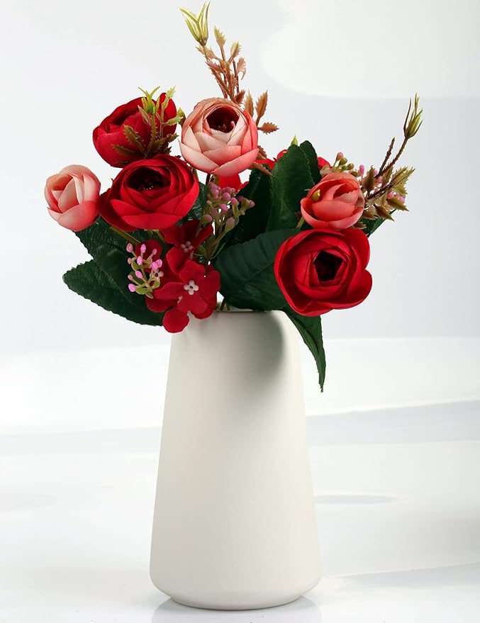 Simple Vase for Flowers Plants, Matte Vases for Modern Table Shelf Home Decor Wedding Boho Decor, 6" H Frosted Elegant Ceramic Vase for Pampas Grass Fluffy Stem Bouquet Lavender Flowers (White, 2)