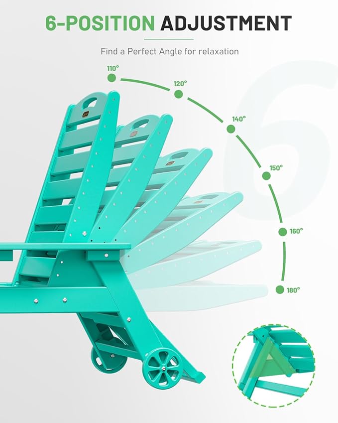 Lounge Chair Outdoor Set of 4 with Wheels, Adjustable 6-Position Chaise Lounge Outdoor, Patio Lounge Chair for Poolside Backyard, Lake Blue