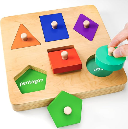 Wooden Shape Peg Puzzles for Toddlers 1 2 Year Old Boys Girls Gifts: Montessori Toys for 1 2 Year Old Toddler Learning Activities - Shape Sorter & Color Match Baby Puzzles 12-18-24 Months