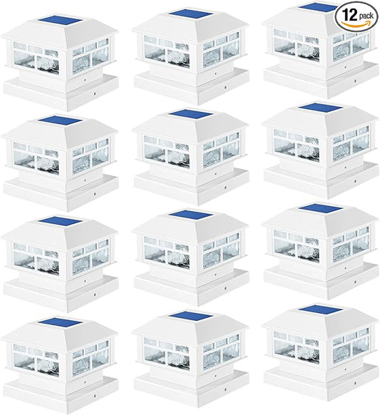 Solar Post Lights Outdoor, 20LM Solar Fence Cap Lights, Waterproof, 2 Light Modes, fit 3.5x3.5in 4x4in 5x5in Wooden Post, Solar Power Deck Light for Garden Deck Patio Decoration(White 12Pack)