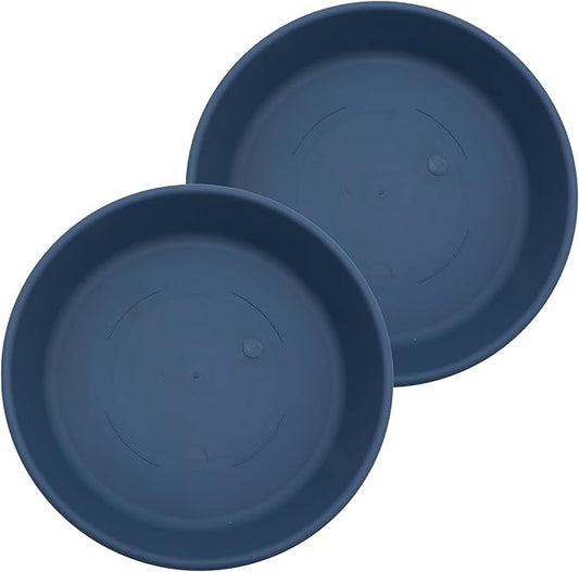 The HC Companies 12 Inch Round Plastic Classic Plant Saucer - Indoor Outdoor Plant Trays for Pots - 12.5"x12.5"x2.13" Slate Blue (Pack of 2)