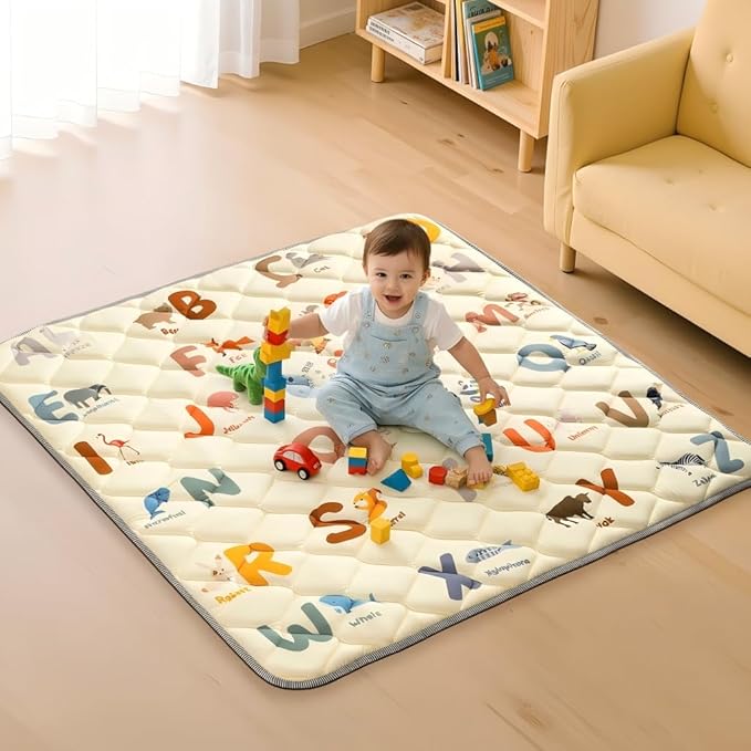 Baby Play Mats for Floor - 47”x47” Baby Play Mat - Playmat for Baby and Toddlers Infants - Thick Tummy Time Floor Mat & Machine Washable - Animals Alphabet