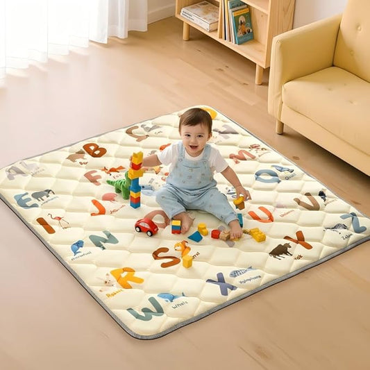 Baby Play Mats for Floor - 47”x47” Baby Play Mat - Playmat for Baby and Toddlers Infants - Thick Tummy Time Floor Mat & Machine Washable - Animals Alphabet