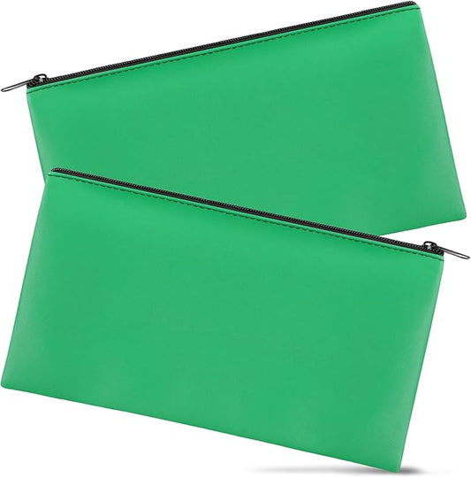 2 Pieces Money Bags With Zipper , 11x6.1 inch Money Pouch, Bank Bag, Cash Bag , Check Wallet, Cosmetics(Green)