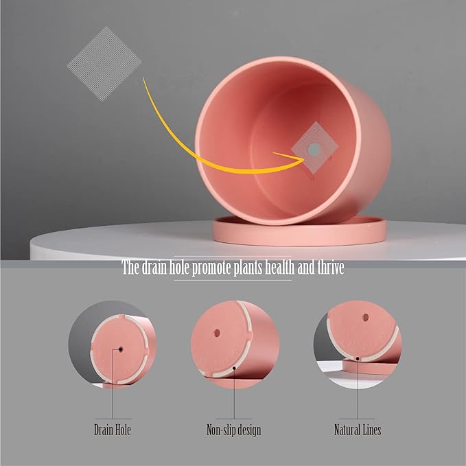 Planters for Indoor Plants Ceramic Flower Succulent Plant Pots with Drain Hole Saucer Decor for Home Office (6 inch Pink)