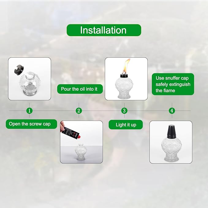 tewei 4 Pack Clear Table Top Light Torches Outdoor, Mini Glass Torches Lanterns for Outside, Easy to Refill Citronella Torches for Garden Patio Yard Party