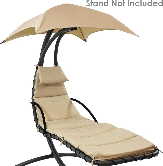 Weatherproof Replacement Cushion Pad and Umbrella for Hanging Lounge Chair Outdoor Chaise Hanging Hammock Chair - Long-Lasting, Fade-Resistant, Quick-Dry, Outdoor Lounge Replacement Set (Beige-)