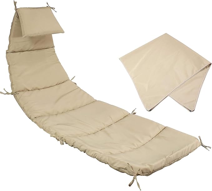 Weatherproof Replacement Cushion Pad and Umbrella for Hanging Lounge Chair Outdoor Chaise Hanging Hammock Chair - Long-Lasting, Fade-Resistant, Quick-Dry, Outdoor Lounge Replacement Set (Beige-)