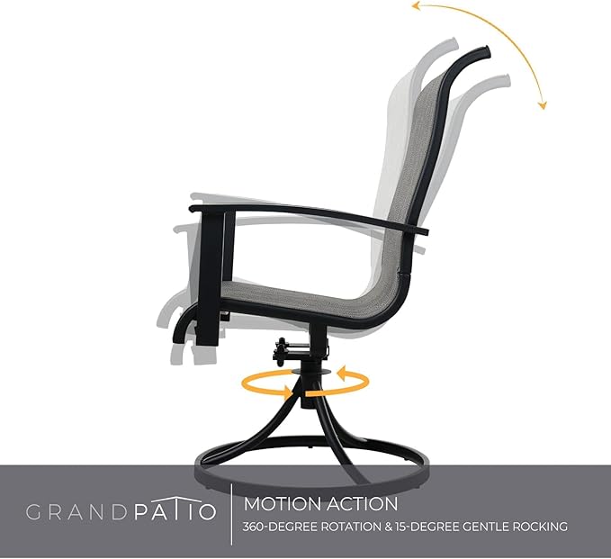 Grand patio Outdoor Swivel Dining Chairs Set of 2, 360 Degree Mesh Sling Rocker Sets for Deck, Garden Backyard, Black & Grey Plaid