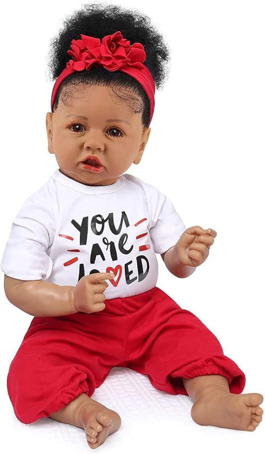 Realistic Reborn Baby Doll Black Girl – 20 Inch Lifelike Real Life African American Newborn Doll with Soft Body Gift Set for Kids Age 3+