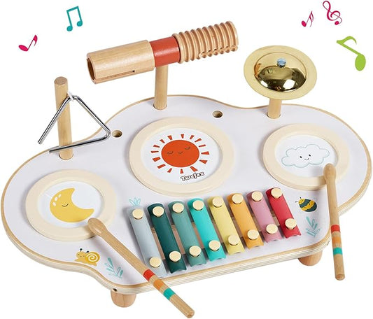 Kids Drum Set - 9 in 1 Baby Drum Set for Toddlers - Montessori Musical Instruments Toy for Babies - Wooden Xylophone Musical Toys for Boys and Girls