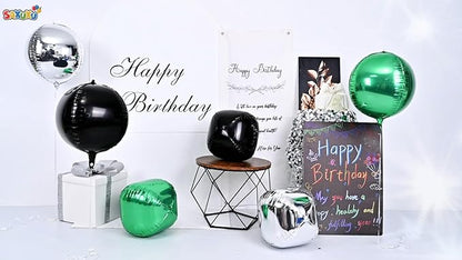 Green Silver Black Giant Foil Balloons, 6 Pcs Large Metallic Green and Black Round Balloons, 22 Inch Big Round Foil Balloon for Birthday Party Baby Shower Graduation Prom Wedding Decorations