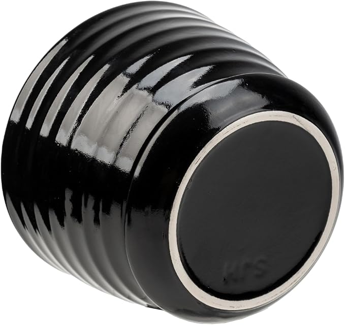 MyGift Modern Ribbed Black Ceramic Small Planters for Houseplant Flower Succulent Herb, Indoor Home Garden Plant Pot with Drainage Hole and Attached Saucer, Set of 3