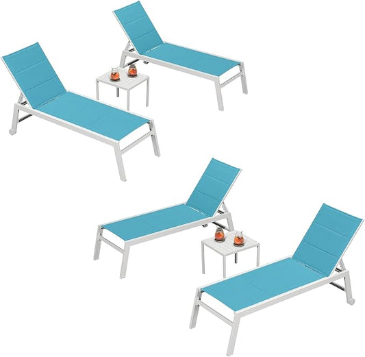 PURPLE LEAF Lounge Chair Pool Chaise Lounge Outdoor Turquoise Blue 2 Sets