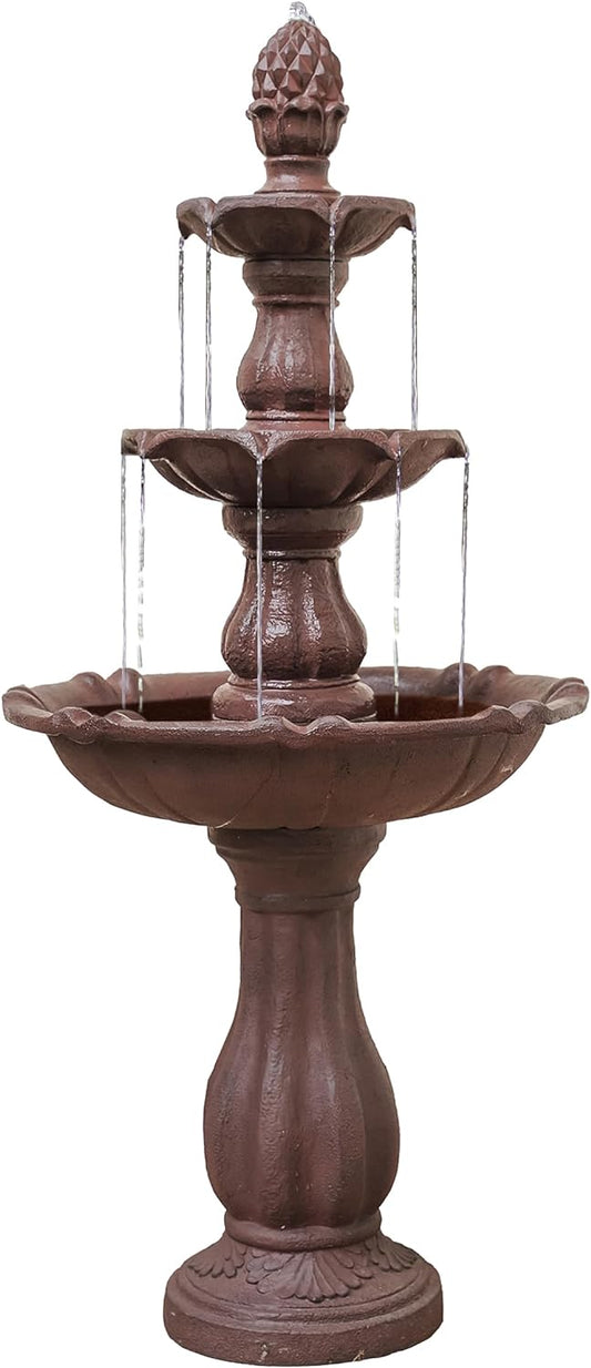 XBrand 3-Tier Freestanding Waterfall Fountain w/Pump & Pineapple Top, 51 Inch Tall, Brown, Large Outdoor Garden Fountain, Ideal for Garden, Porch, and Lawn