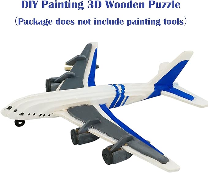 Georgie Porgy 3D Wooden Puzzles for Kids Toys Construction Woodcraft Kits DIY Model Puzzle Kits Birthday Gifts Pack of 2 (Civil Airplane Yacht)