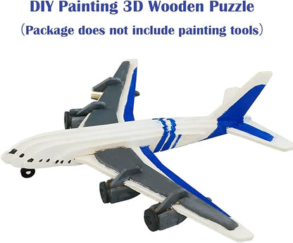 Georgie Porgy 3D Wooden Puzzles for Kids Toys Construction Woodcraft Kits DIY Model Puzzle Kits Birthday Gifts Pack of 2 (Civil Airplane Yacht)