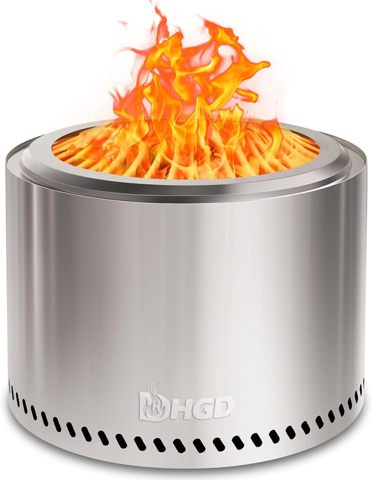 HGD 15" Smokeless Fire Pit Outdoor, Stainless Steel Wood Burning Firepit with Secondary Combustion, Backyard Patio Stove for Garden, BBQ & Bonfire