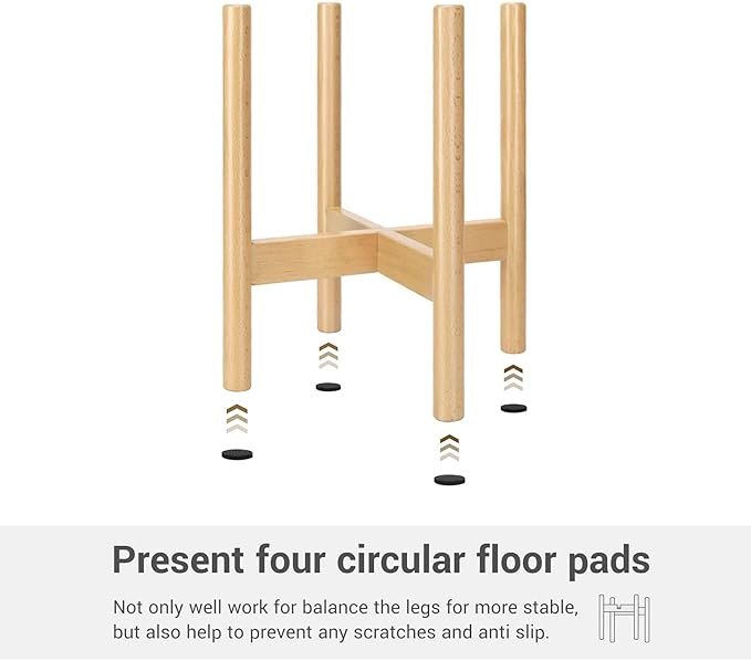 Mkono Plant Stand Mid Century Wood Flower Pot Holder (Plant Pot NOT Included) Modern Potted Stand Indoor Display Rack Rustic Decor, Up to 10 Inch Planter, Natural