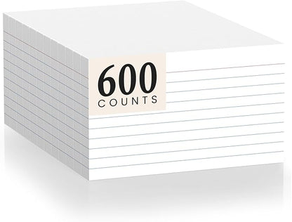 600 Count Index Cards 3 x 5 Inch White Lined Flash Cards Ideal for Studying and To-do-List, Portable Note Cards Taking for Students and Teachers, Flash Card Styled for Home, Office or School Use