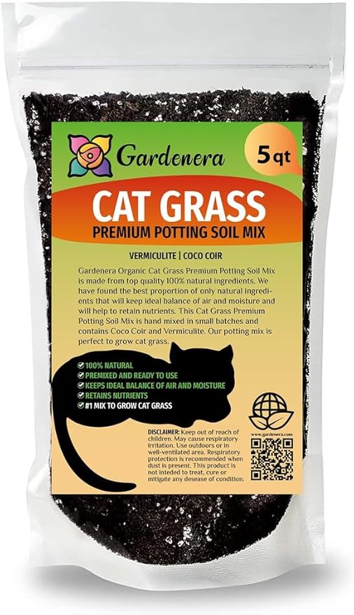 Cat Grass Growing Mix - Create an Indoor Oasis for Your Cat's Natural Instincts - 5 QUARTS