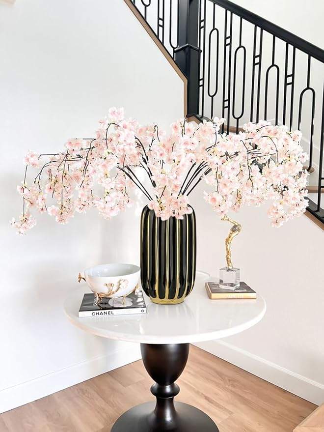 Briful Gold Plated Lantern Ceramic Vase Home Decor Creative Design Porcelain Decorative Flower Vase 11.02'' Black Ceramic Vases for Wedding Anniversary Decoration