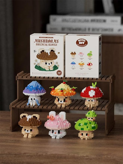 6 Set Mini Cute Mushroom Animals Building Toy Set Adorable Plant Blocks for Creative Play Bonsai Botanical Collection