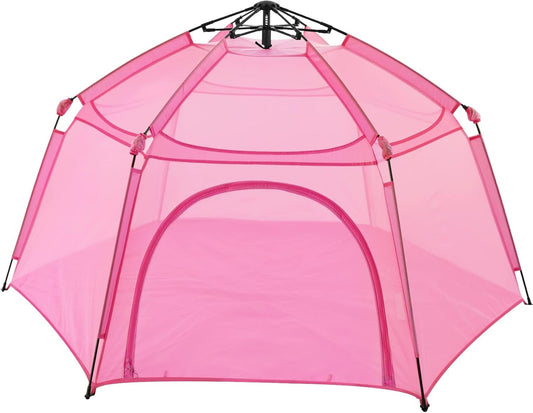Alvantor Pop Up Playpen- 7'x7'x44”Baby Playpens Large Kids Play Tent Portable and Foldable Playpen Indoor/Outdoor Play Yard with Protective Mesh, UV SPF 50+ Sunshade, and Soft Foam Floor, Pink