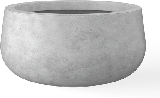 Kante 19.6" Dia Round Concrete Planter, Cement Plant Pots with Drainage Hole and Rubber Plug for Outdoor Indoor Garden Home, Modern Curvaceous Design, Natural Concrete
