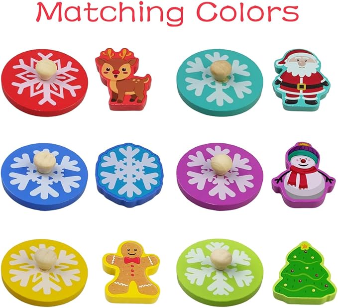 Pinkiwine Christmas Wooden Peg Puzzles Montessori Educational Toys for Kids Toddlers Christmas Toys Christmas Stocking Stuffers Gifts