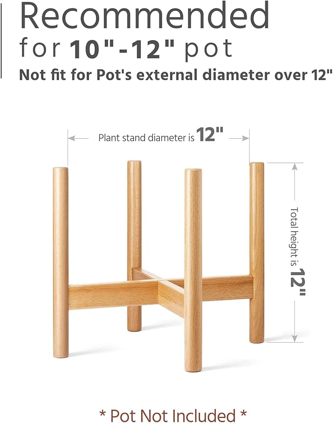 Mkono Plant Stand Mid Century Wood Flower Pot Holder (Plant Pot NOT Included) Modern Potted Stand Indoor Display Rack Rustic Decor, Up to 12 Inch Planter, Natural