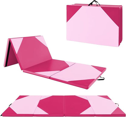 Giantex 4'x10'x 2" Gymnastics Mat, 4-Panel Folding Aerobics Exercise Mat w/Hook & Loop Fastener, Carrying Handle, Portable Tumbling Mat for Stretching Yoga Cheerleading Martial Arts