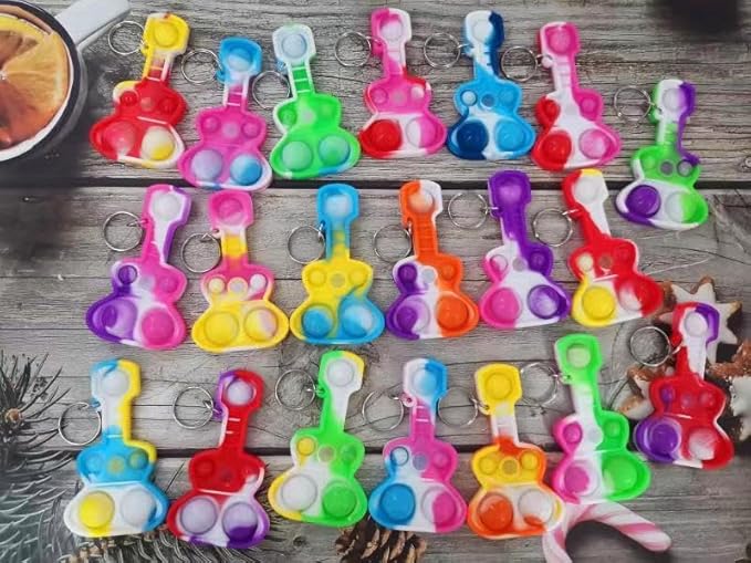 (Students Birthday Gifts and Party Favors 100 Packs Guitar Bulk Mini Pop for Adult Kids,Sensory Small Bubble Fidget Music Prize