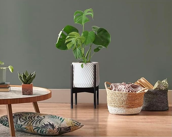 Fox & Fern Bamboo Plant Stand — 10 Inch Fixed Size Mid Century Plant Stand for Indoor Planters; Raised Flower Pot Holder for Indoors; Plug In Design; Two Height Options; Easy to Assemble - Dark Bamboo