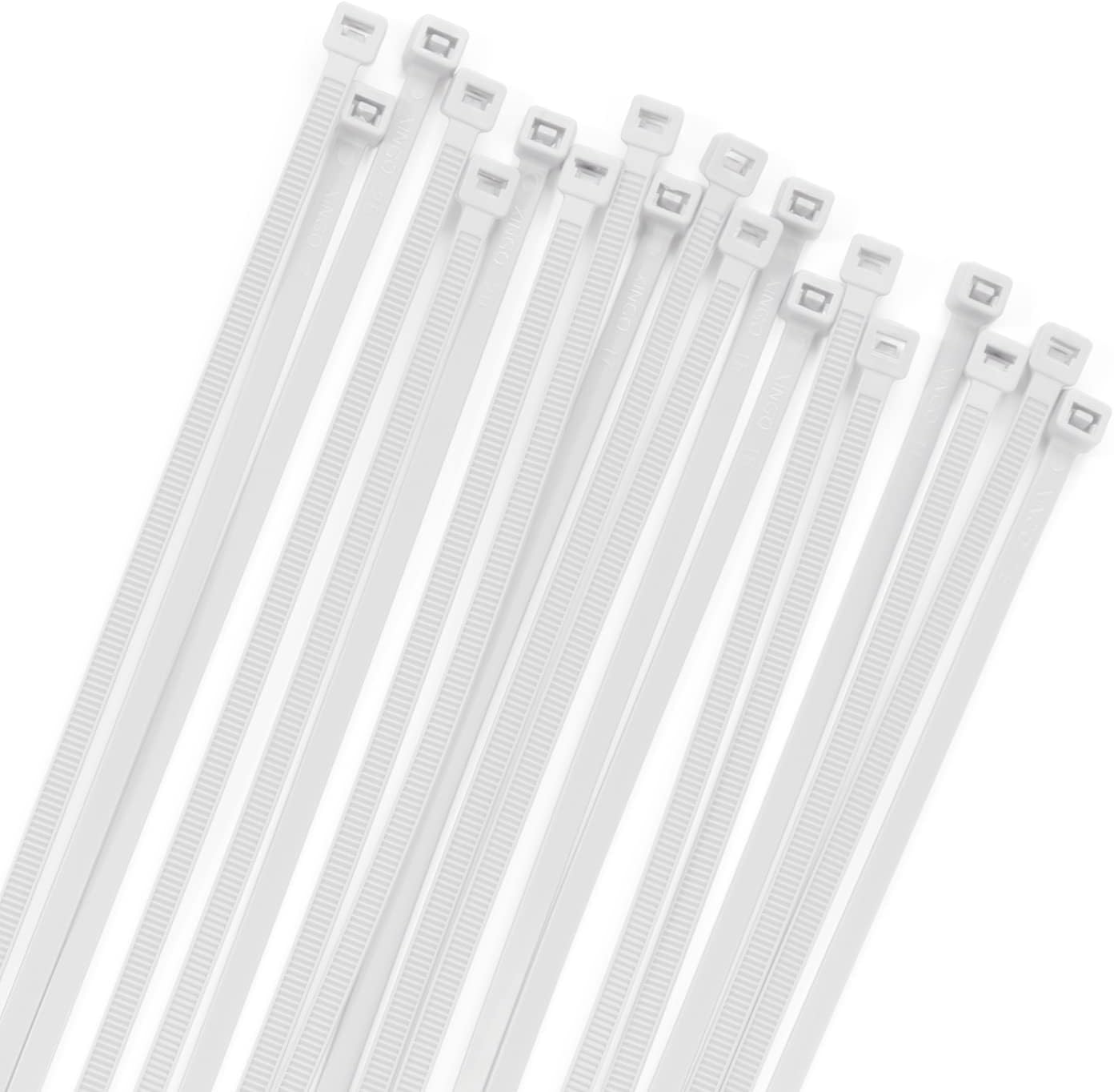 XINGO 100PCS Heavy Duty Cable Zip Ties, Premium Nylon, 50 Pound Tensile Strength, White, 8 Inch
