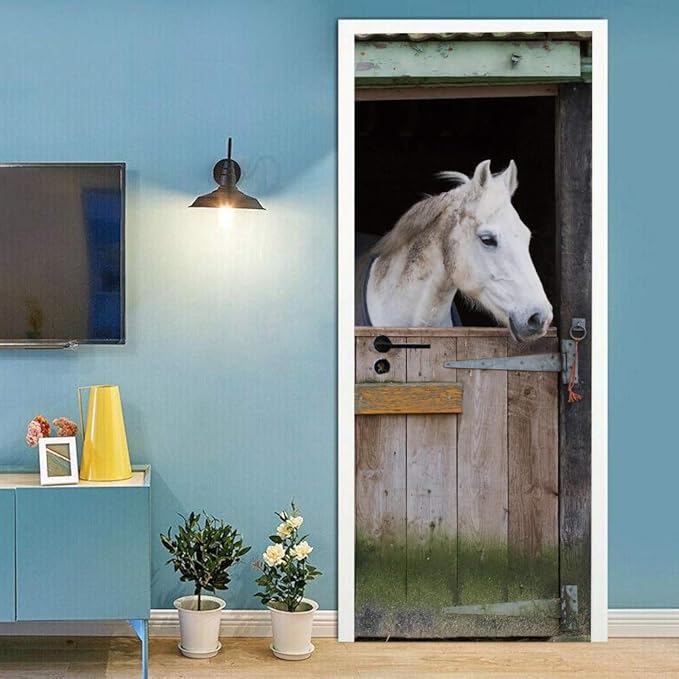 3D Door Stickers Murals Peel and Stick - Horse - Wallpaper Self-Adhesive Decals Removable PVC Waterproof Poster for Bedroom Living Room 30.3" x 78.7"