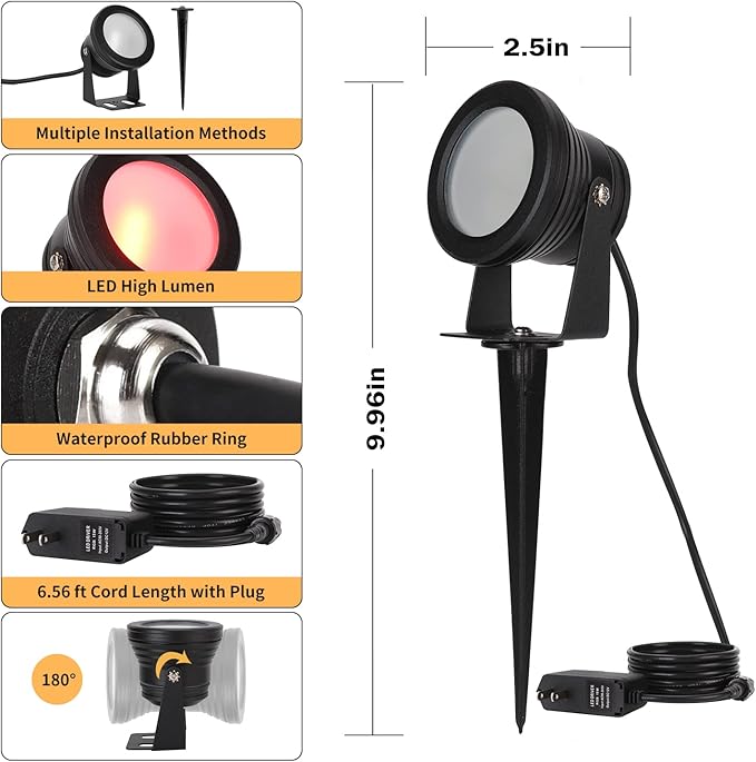 Christmas Spot Lights Outdoor 15W RGB Color Changing Landscape Lights with APP Control IP67 Waterproof Spotlight Outdoor 12V Low Voltage Landscape Lighting Outdoor Spotlights for Yard -2Pack