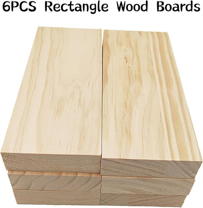 6PCS Rectangle Wood Boards Unfinished Wood Blocks for Crafting, 8x3x1in Blank Whittling Wooden Blocks for Wood Carving,Painting & Burning